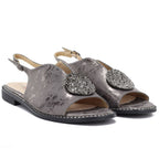 Women's flat sandals with pewter decoration S.Barski 61-6035 S.Barski
