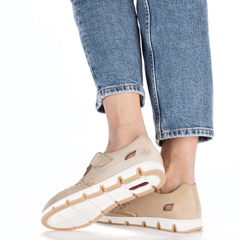 Rieker W RKR651 beige leather openwork shoes with velcro Footwear/Lifestyle/Rieker Your Sports Performance