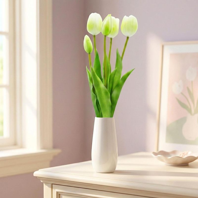 BOUQUET OF 5 WHITE TULIPS 39 CM LIFE-LIKE SPRING DECORATION Home and Garden/Equipment Your Sports Performance