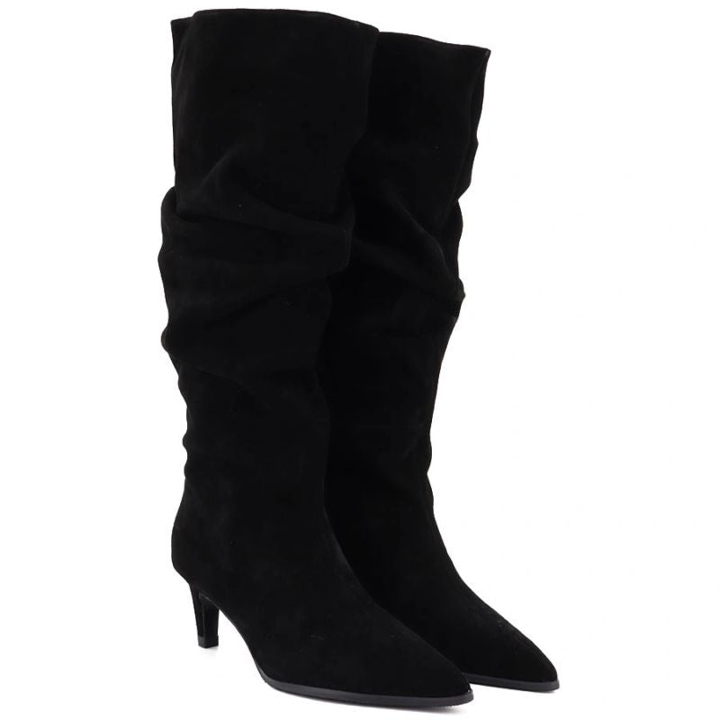 Women's leather boots, ruffled, black, Vinceza ZHI27-89167