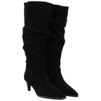 Women's leather boots, ruffled, black, Vinceza ZHI27-89167