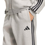 Men's adidas Essentials 3-Stripes Fleece Tapered Cuffed Pants Gray KY4127