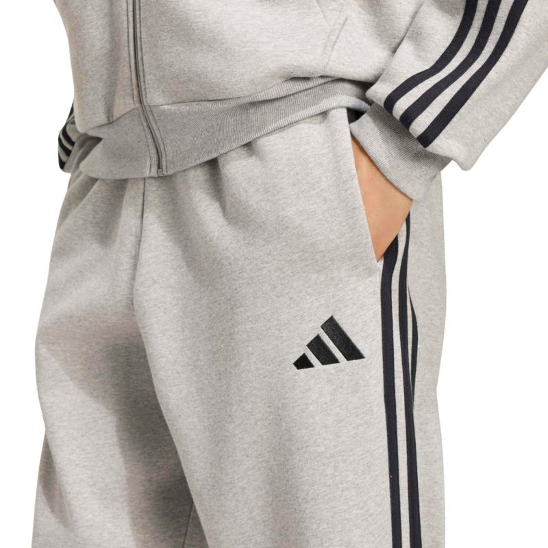 Men's adidas Essentials 3-Stripes Fleece Tapered Cuffed Pants Gray KY4127