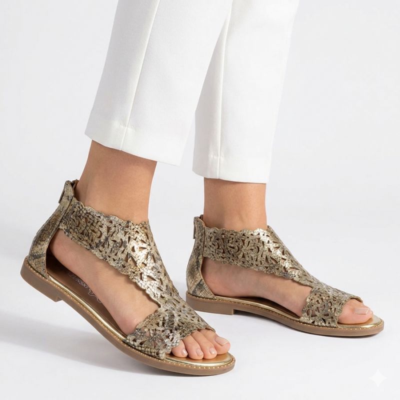 Women's openwork snakeskin gold sandals M.Daszyński MR24148-2 M. Daszyński