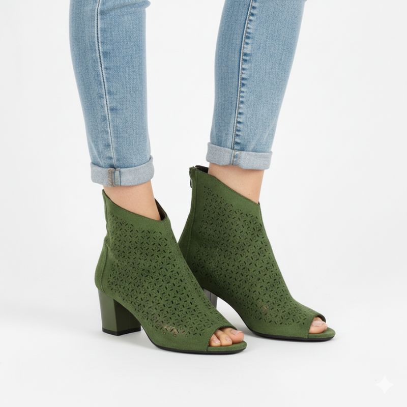 Women's open-toe green ankle boots M.Daszyński MR1954-23 To be categorized Your Sports Performance