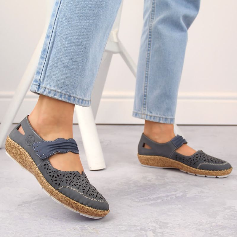 Rieker W RKR648 blue leather openwork shoes Footwear/Lifestyle/Rieker Your Sports Performance