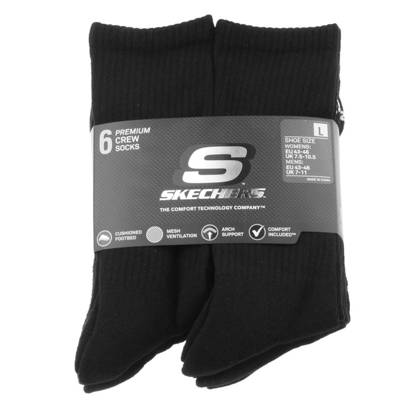Skechers 6pk Core Crew LG Socks S118220-BLK Black 43–46