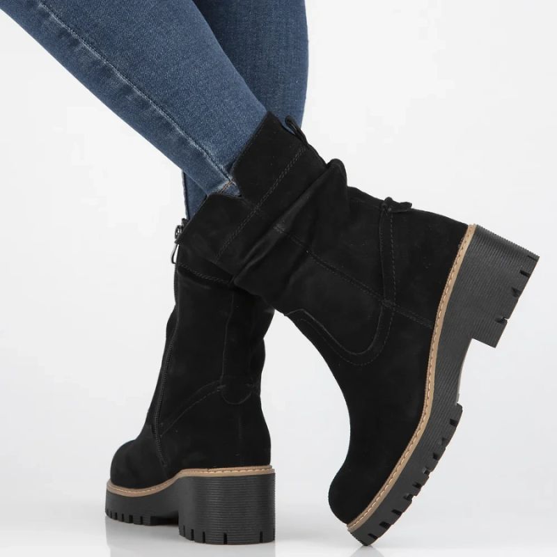 Women's leather ankle boots, ruffled, black, Filippo DBT6402