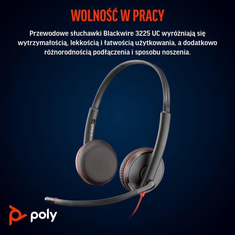 POLY Blackwire 3225 USB-C Stereo Headset + 3.5mm Plug + USB-C/A Adapter (Multi-Pack) Akcesoria GSM/Słuchawki przewodowe Your Sports Performance