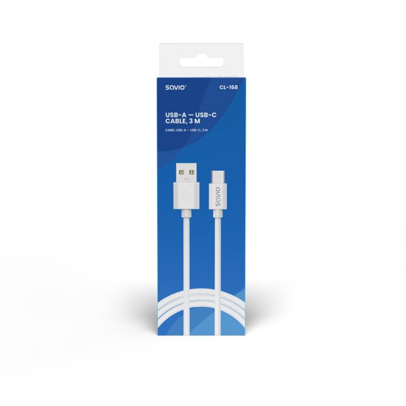 SAVIO USB-A – USB-C CABLE, 3 M, WHITE, CL-168 In preparation Your Sports Performance