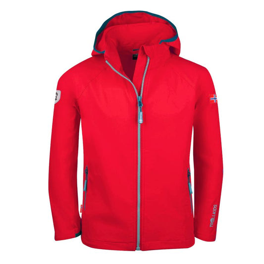 Trollkids Kids Kvalvika Jacket red hooded softshell jacket for girls/boys (328-414) In preparation Your Sports Performance