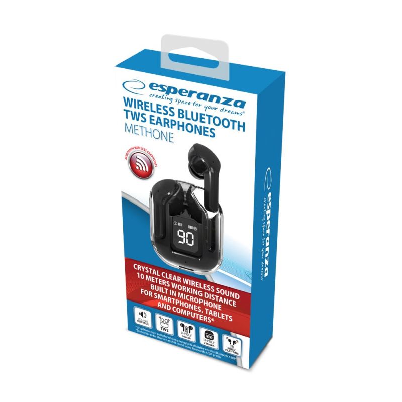 ESPERANZA BLUETOOTH EARPHONES TWS METHONE BLACK EH238K In preparation Your Sports Performance