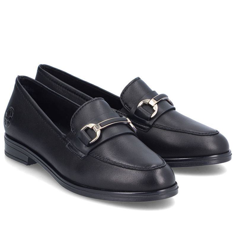 Women's leather moccasin shoes black Rieker 46262-01
