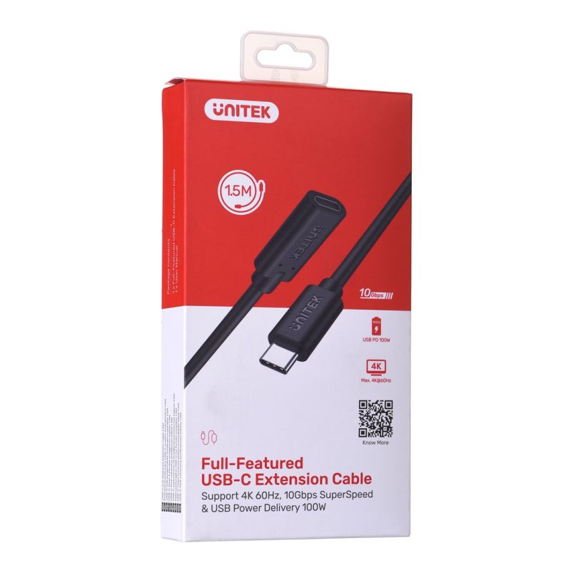 UNITEK USB-C EXTENSION CABLE 10GBPS, 4K60HZ, PD 100W, 1.5M, C14086BK-1.5M In preparation Your Sports Performance