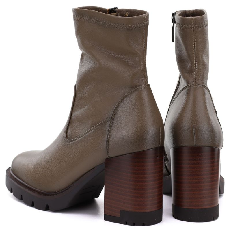 Women's khaki ankle boots with a block heel Potocki 12419