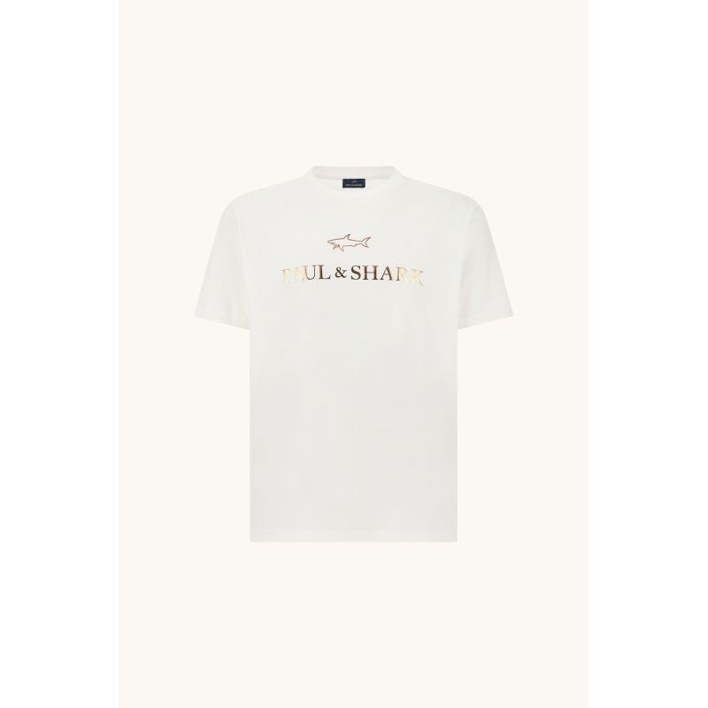 Paul&Shark Men's Cotton T-shirt White and Gold 99311007-10E - Classic Cut, Logo