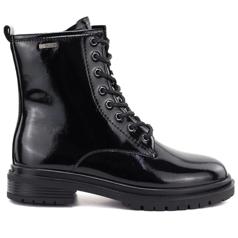 Women's leather ankle boots, patent leather, black Big Star UU274613