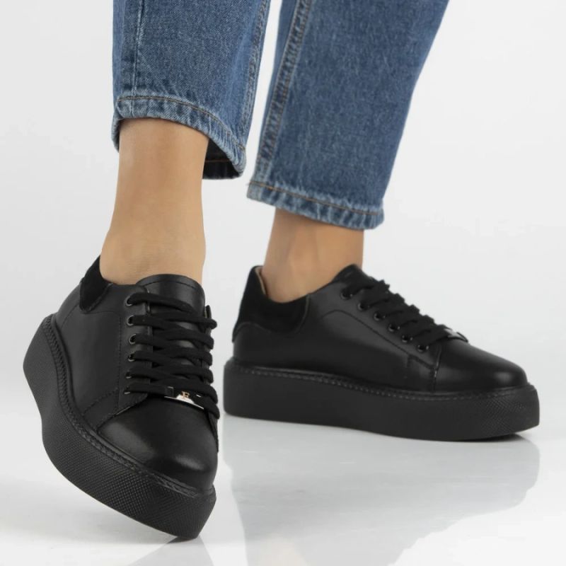 Women's leather platform sneakers, black, Filippo DP6119