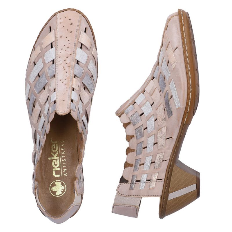Women's leather high-heeled shoes, comfortable and flexible, cream Rieker 46778-64 Rieker
