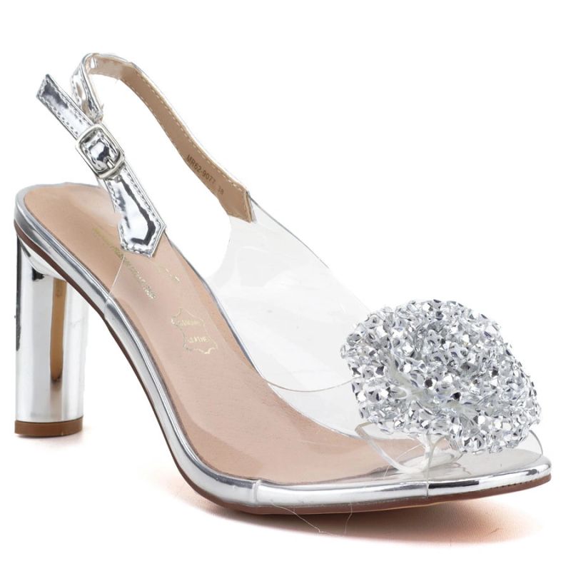 Transparent Heeled Sandals, Silver D&A MR62-9077