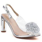 Transparent Heeled Sandals, Silver D&A MR62-9077