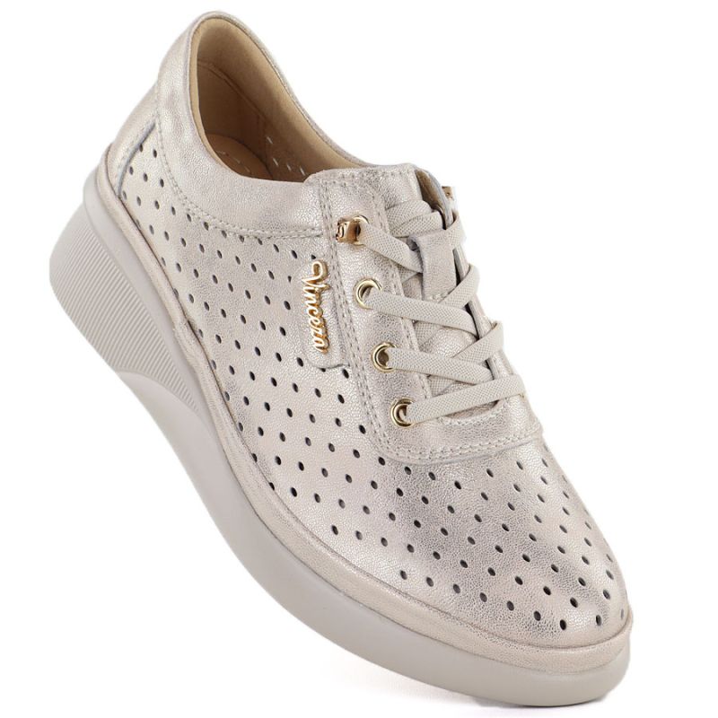 Women's leather openwork wedge shoes, gold, Vinceza 79603 To be categorized Your Sports Performance