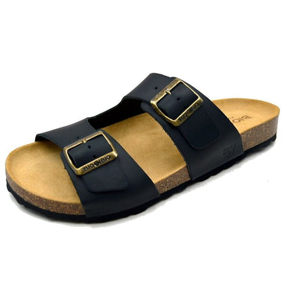 Bio Bio men's slippers, profiled flip-flops, natural leather, black