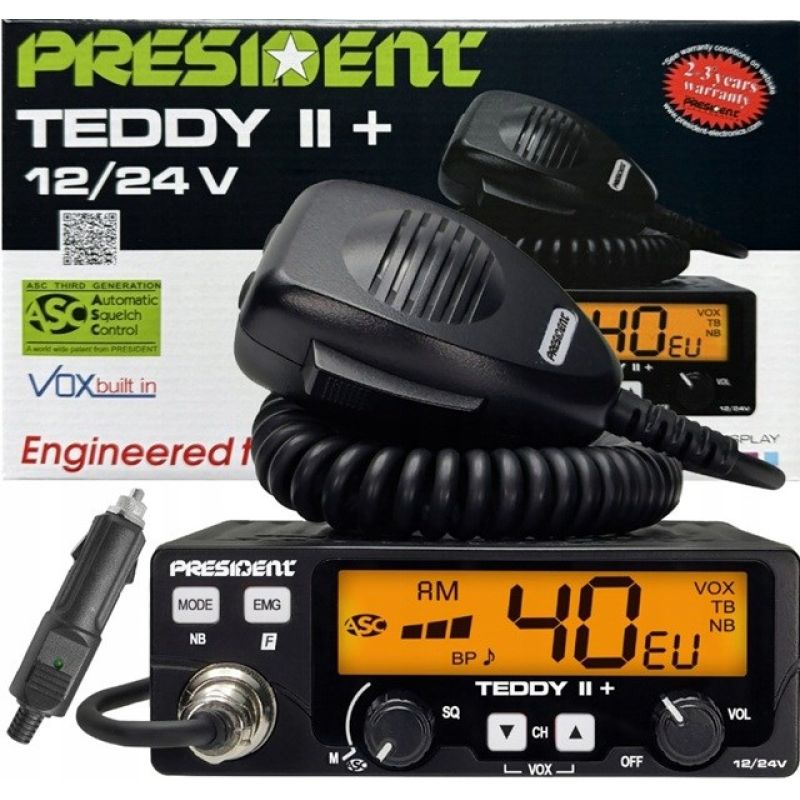 CB Radio PRESIDENT Teddy II+ 12/24V + ASC 7 colors AM/FM Elektronika i akcesoria/CB Radia Your Sports Performance