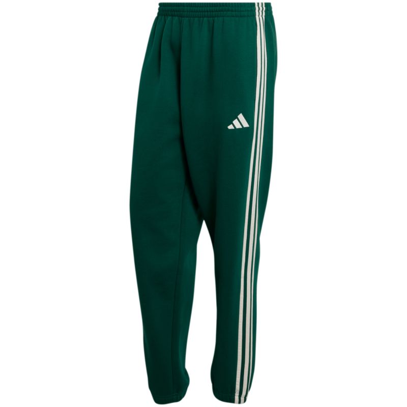 Men's adidas Essentials 3-Stripes Fleece Tapered Cuffed Pants Green KY4129