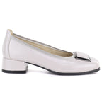 Vinceza 18129 Gray Leather Low Heel Pumps Vinceza