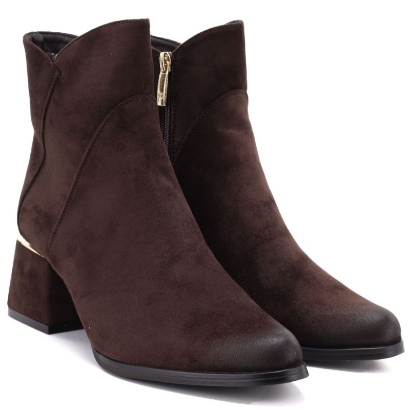 Women's high-heeled suede ankle boots in chocolate Potocki SZ12875