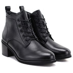 Women's leather lace-up high-heeled ankle boots, black, Vinceza EN27-133107