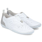 Women's leather openwork slip-on shoes, white Rieker 43663-80 Rieker
