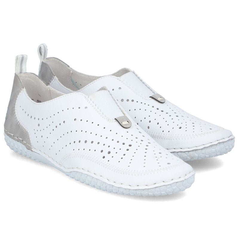 Women's leather openwork slip-on shoes, white Rieker 43663-80 Rieker