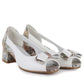 Open toe block heel pumps with bow, white Potocki 12812 Potocki