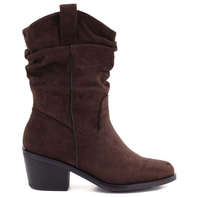 Women's ankle boots, ruffled cowboy boots, brown, Vinceza HX27-16536
