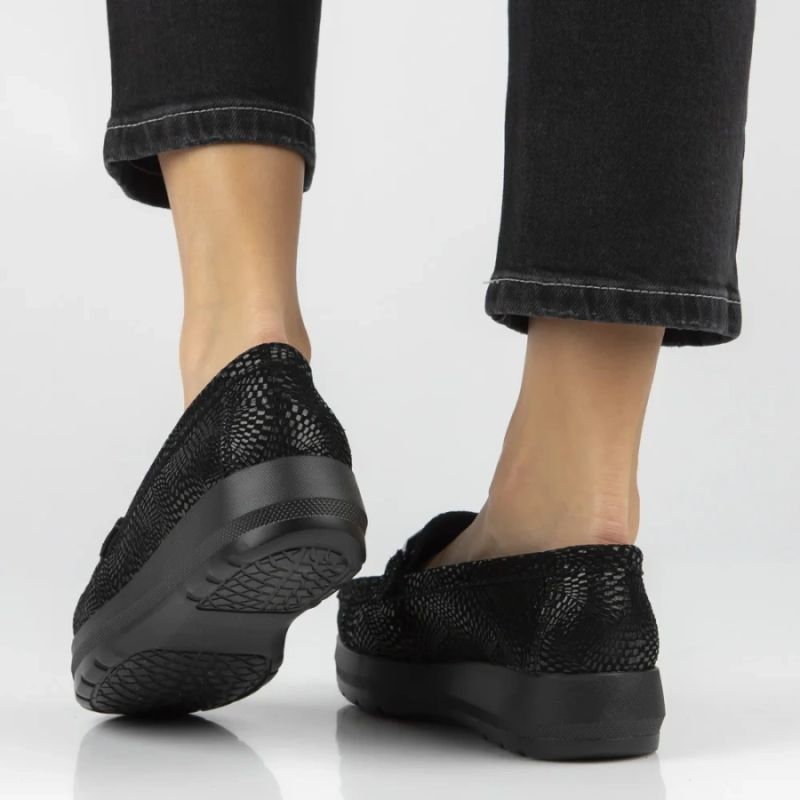 Women's leather platform loafers, black, Filippo DP7652 Filippo