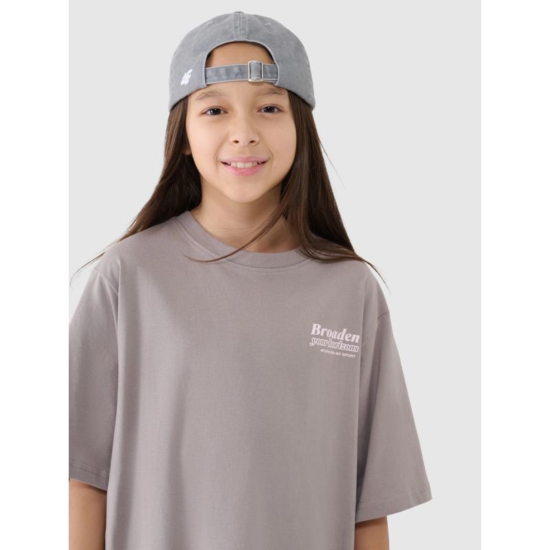 Girls' oversize T-shirt with print 4F 4FJRSS25TTSHF2586-83S *Kategoria tymczasowa Your Sports Performance