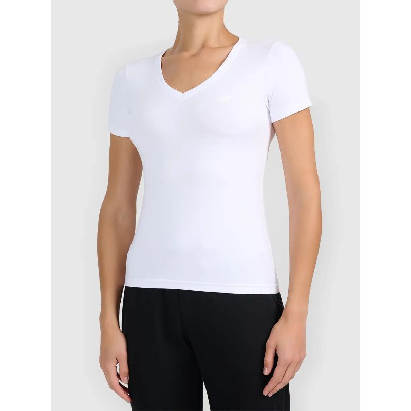 Women's basic V-neck T-shirt 4F 4FWMM00TTSHF3307-10S *Kategoria tymczasowa Your Sports Performance