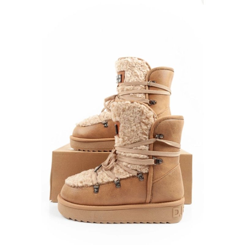 D.Franklin women's winter snow boots, fashionable fur lining, brown beige D.Franklin