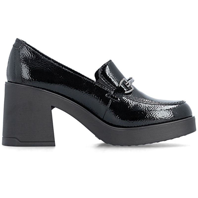 Women's patent leather high-heeled loafers, black, Rieker 58051-00 Rieker