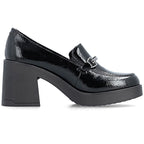 Women's patent leather high-heeled loafers, black, Rieker 58051-00 Rieker