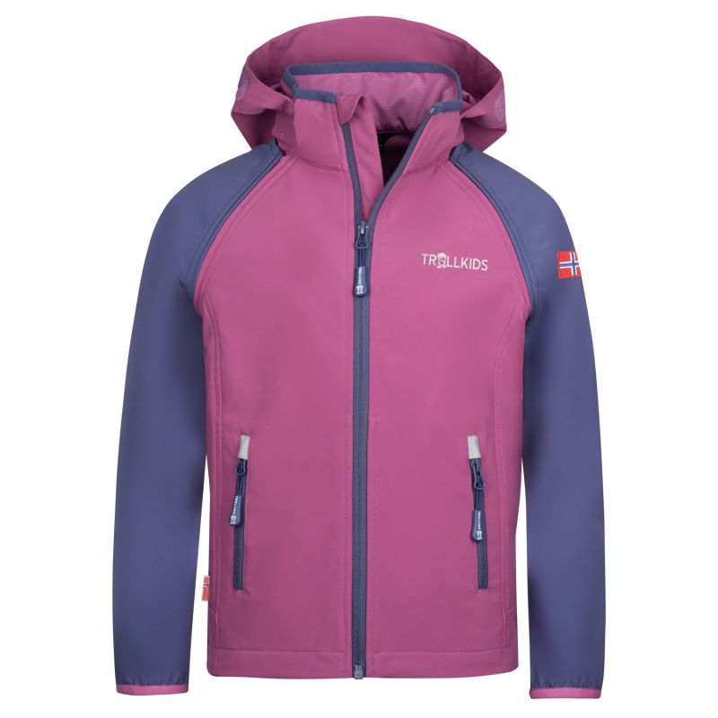 Children’s softshell jacket for boys/girls Trollkids Kids Rondane Zip Off Jacket XT mallow pink/violet blue (819-242)