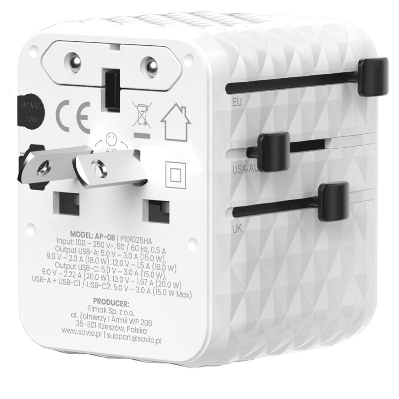 SAVIO UNIVERSAL TRAVEL ADAPTER 20W AP-08 Kable i adaptery/Adaptery, przejściówki Your Sports Performance