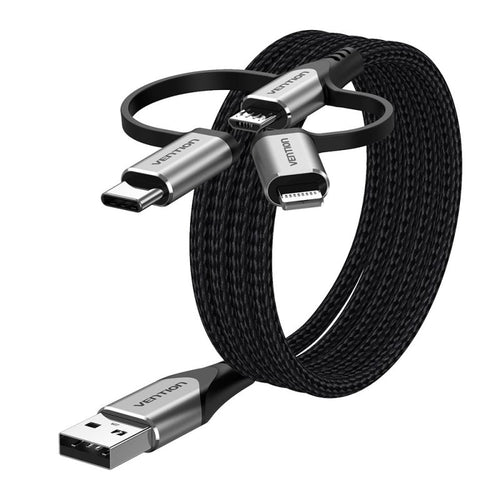 Vention USB-A 3in1 Micro-B USB-C Lightning Cable 1m Gray In preparation Your Sports Performance