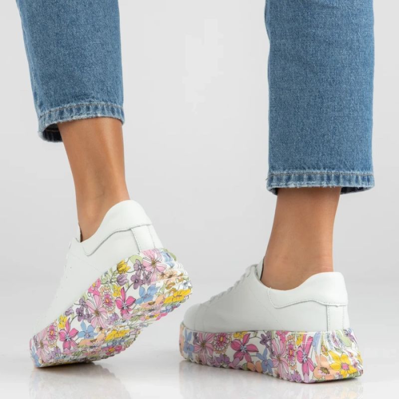 Leather platform sneakers with white floral print Filippo DP7507