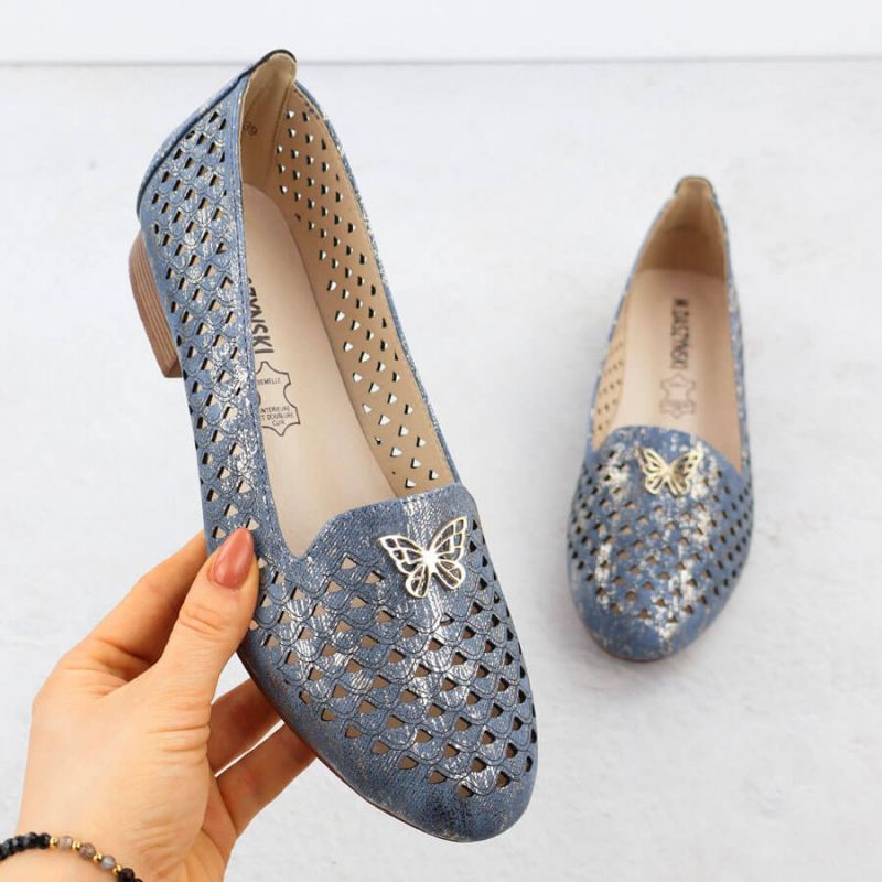 Women's openwork low-heeled shoes, blue M.Daszyński SA222-3 Footwear Your Sports Performance