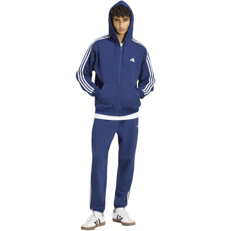 Men's adidas Essentials 3-Stripes Fleece Full-Zip Hoodie Navy Blue KY4144