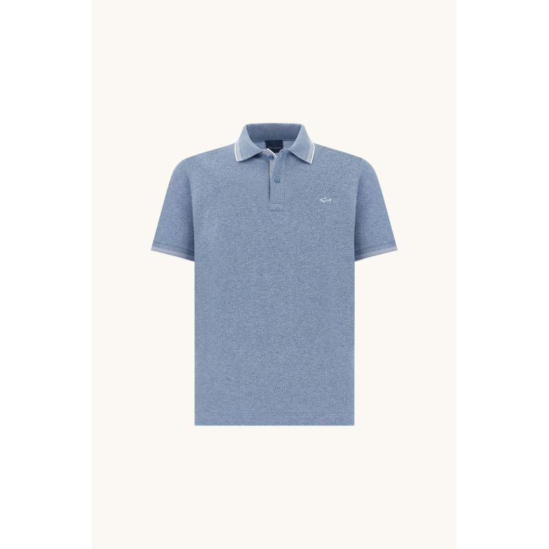 Paul&Shark Men's Cotton Button-Up Polo Shirt, Steel Blue 25411205-991