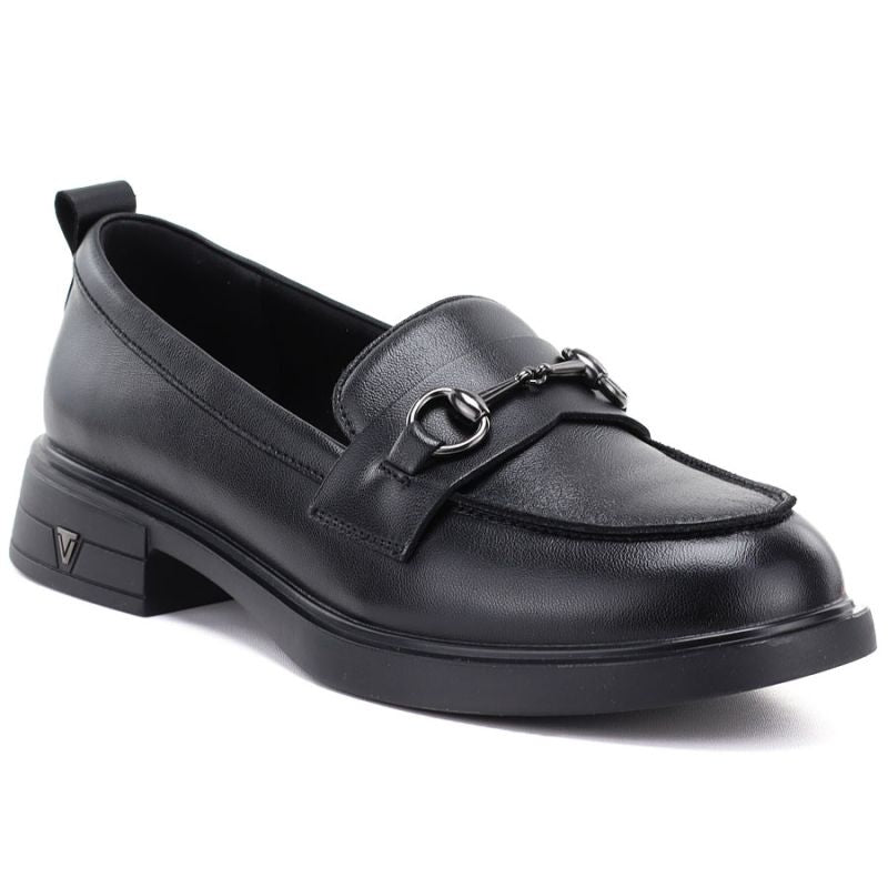 Women's leather loafers, black, Vinceza 133115